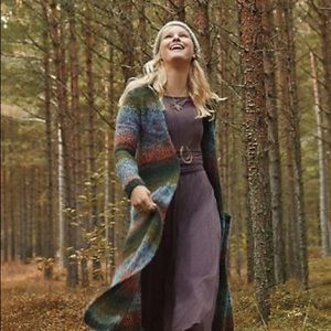 Long knitted cardigan green orange purple